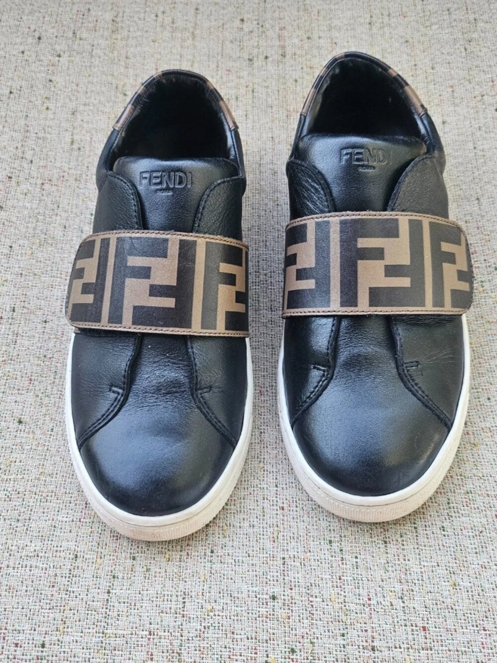 Fendi Roma Kids Shoes Black Slip On Sneaker Size 33 Made in Italy Auth